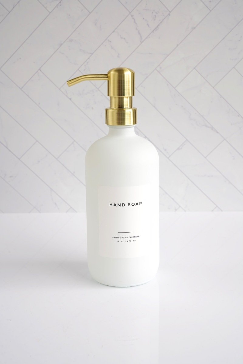 printed hand soap bottle
