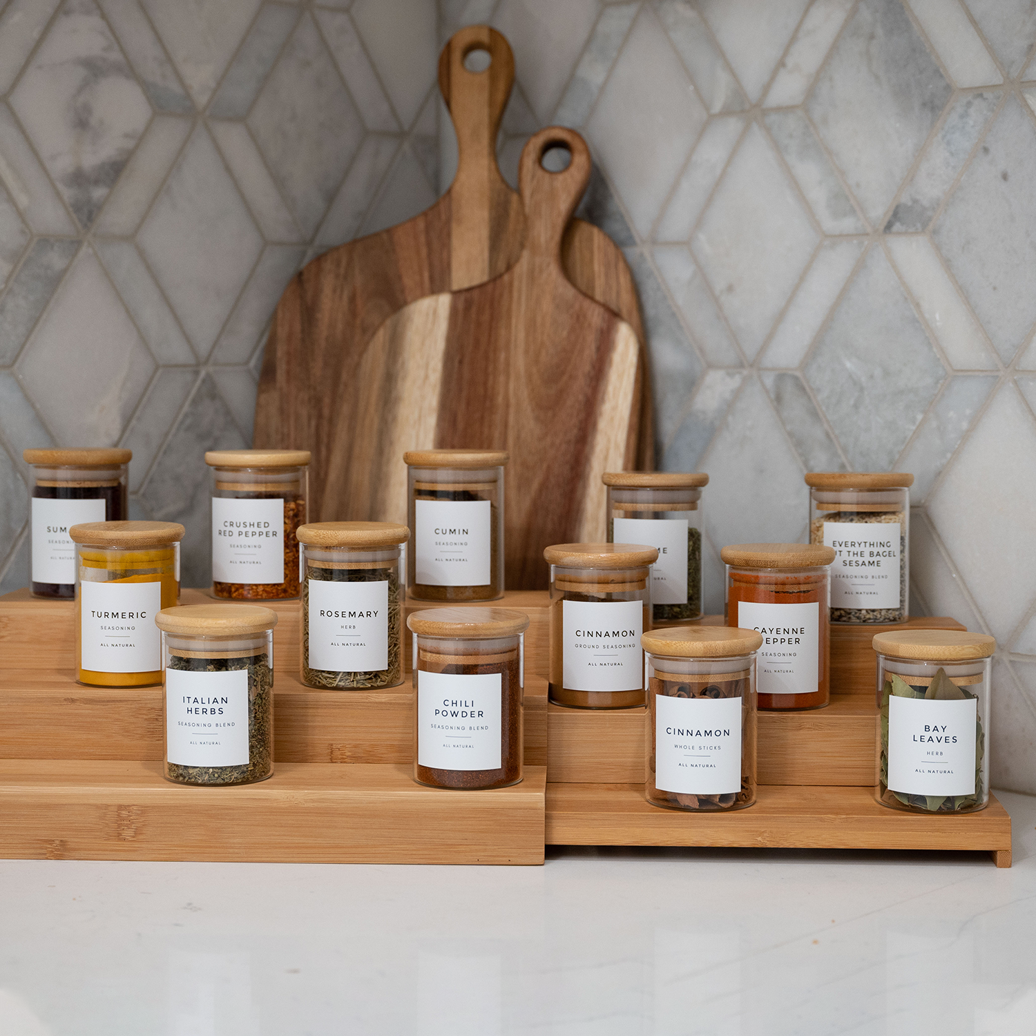Wooden Spice Glass Jars Organizer Expandable 3 Tier Shelf