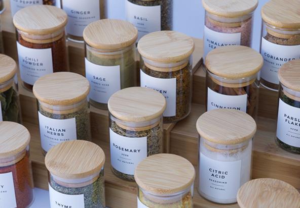 Essentials Package One - Set of 12 Herbs Pantry Jars with a Bamboo Rack
