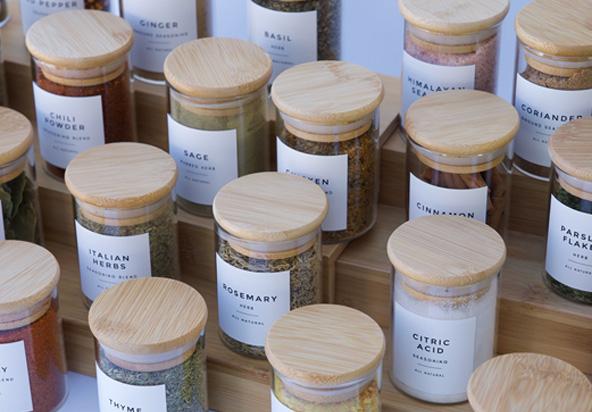 Herbs Pantry Jars with a Bamboo Rack