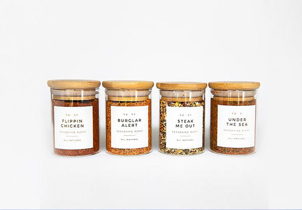 Grill Package - Set of 4 Spice Glass Jars with BBQ Rubs
