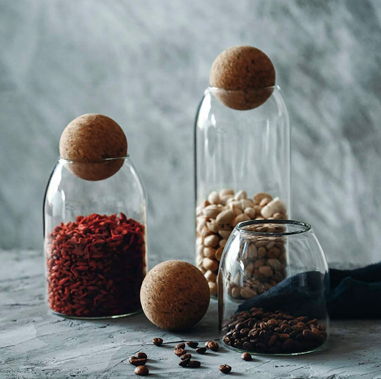 Glass Jar With Cork Lid - Spherical and Button-shaped Cork - Kitchen  Storage from Apollo Box