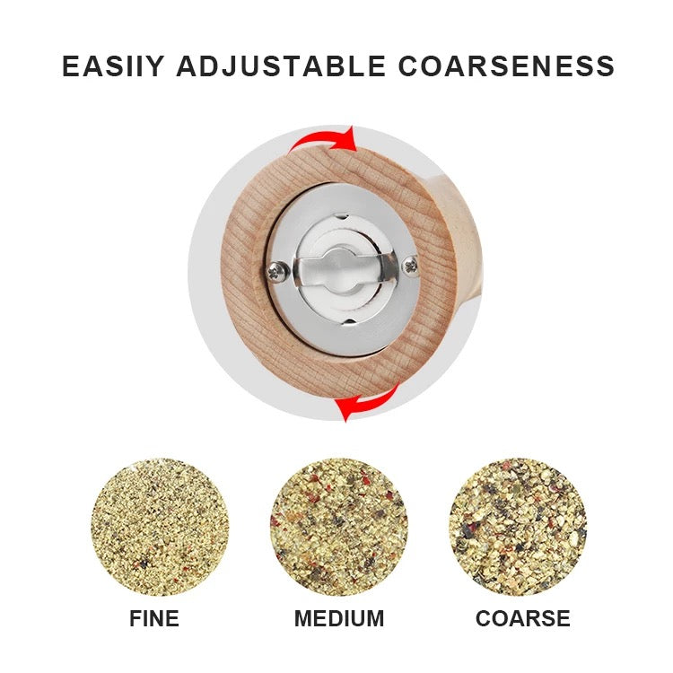 easily adjustable coarseness wooden salt and pepper mills