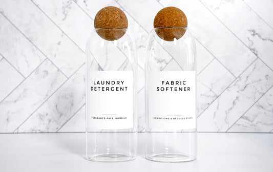 Glass Jars for Detergent & Softener - Set of 2 Jars with Cork Ball Lids