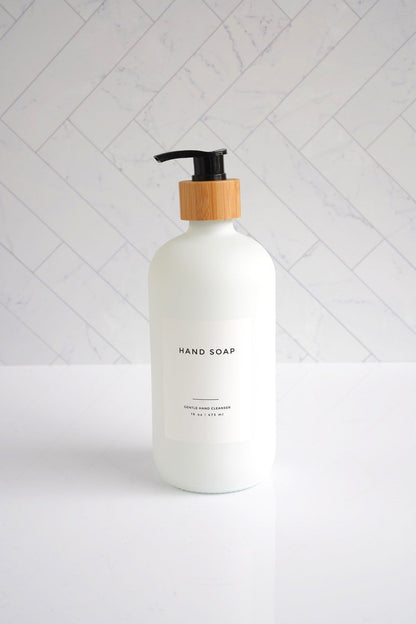 glass soap bottle with bamboo